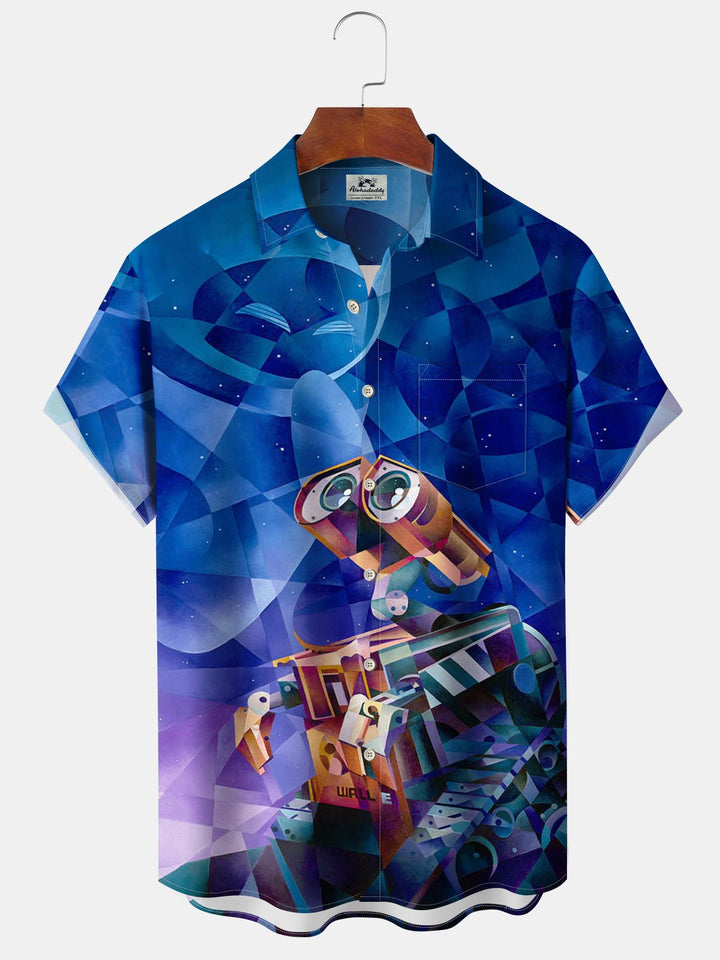 Alohadaddy® Retro Geometric Cartoon Robot Pocket Button Stretch Men&