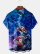 Alohadaddy® Retro Geometric Cartoon Robot Pocket Button Stretch Men's Short Sleeve Shirt Big & Tall