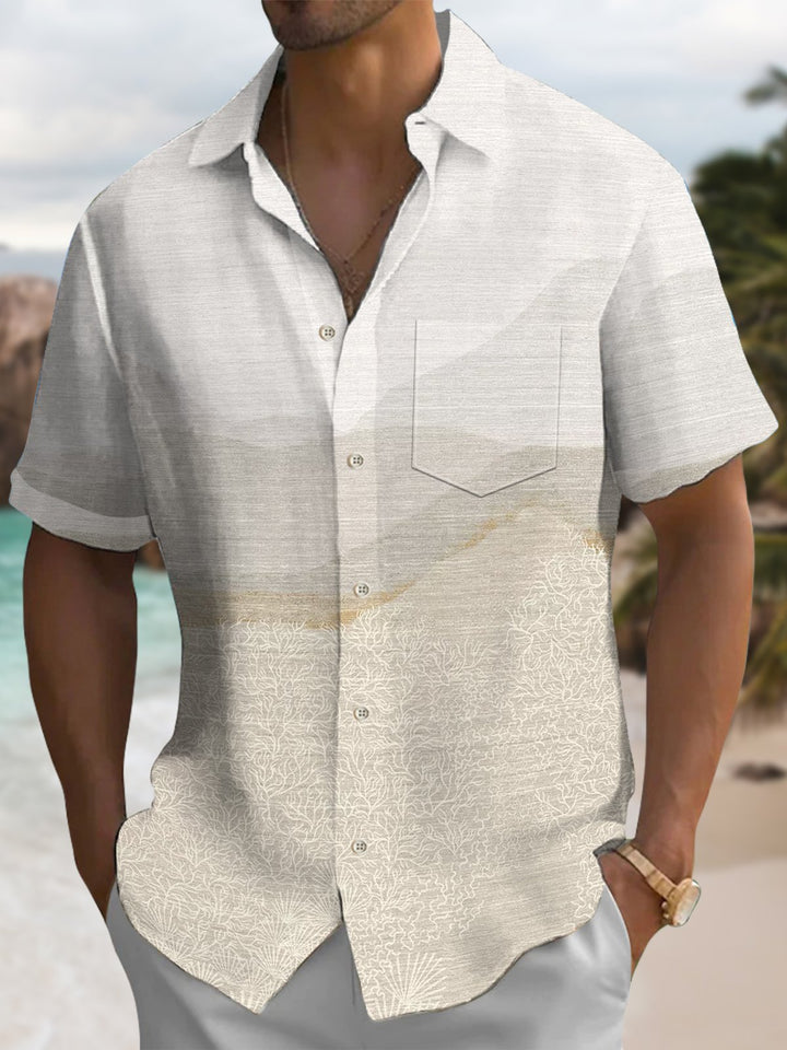 Alohadaddy® Casual Mountain Silhouette Gradient Print Pocket Elastic Button Men&