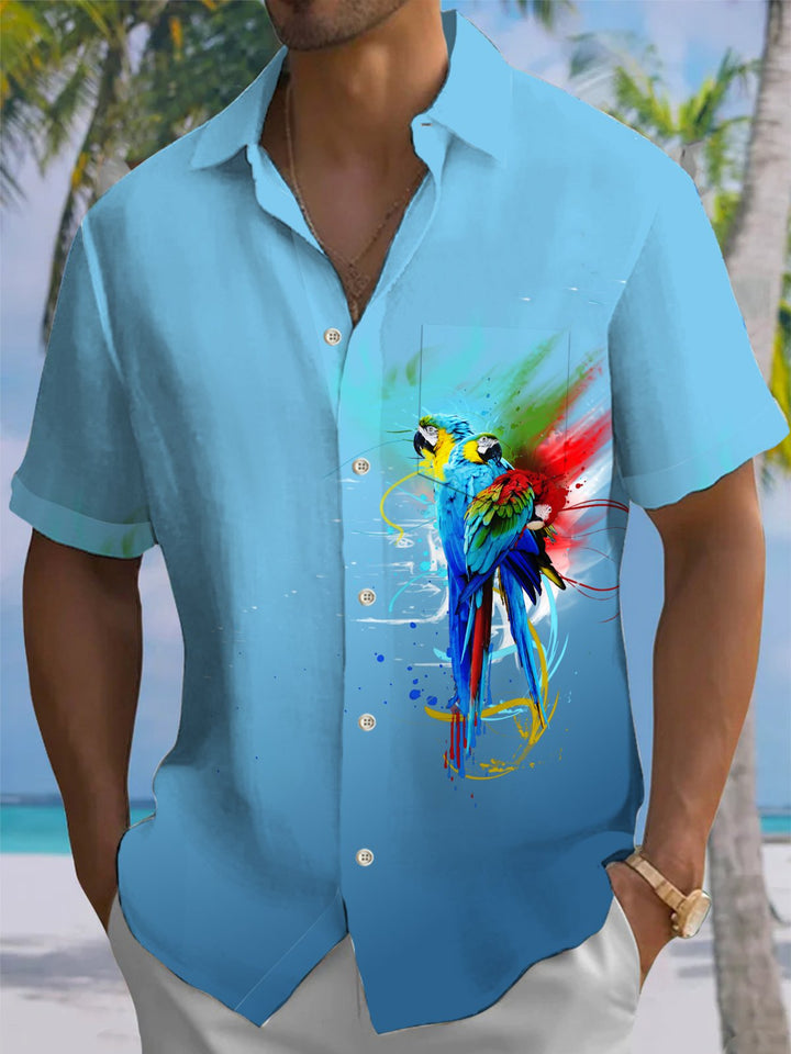Alohadaddy® Casual Parrot Gradient Cherry Blossom Print Pocket Stretch Men&