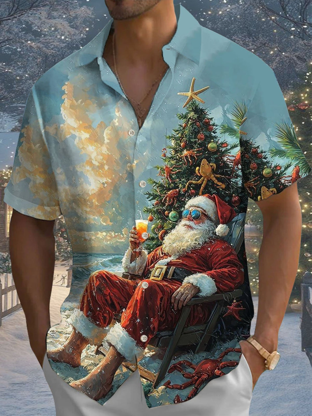 Alohadaddy® Christmas Santa Claus Print Pocket Elastic Button Men&