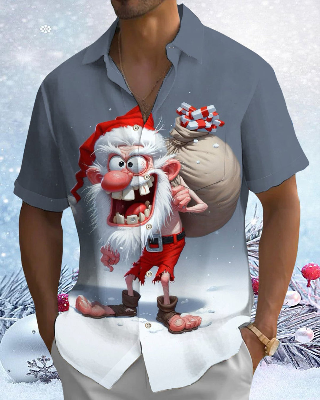 Alohadaddy® Christmas Funny Santa Print Pocket Elastic Button Men&
