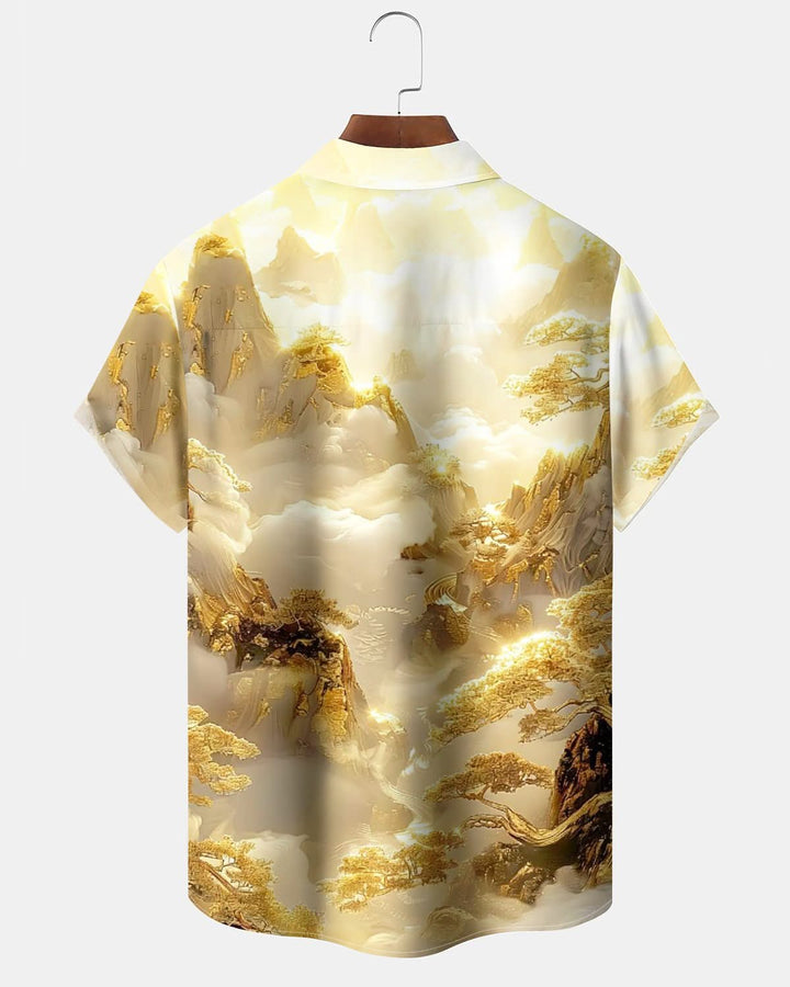 Alohadaddy® Vintage Landscape Art Print Pocket Elastic Button Men&