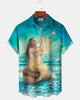 Alohadaddy® Vintage Mermaid Print Pocket Stretch Men's Short Sleeve Shirt Big & Tall