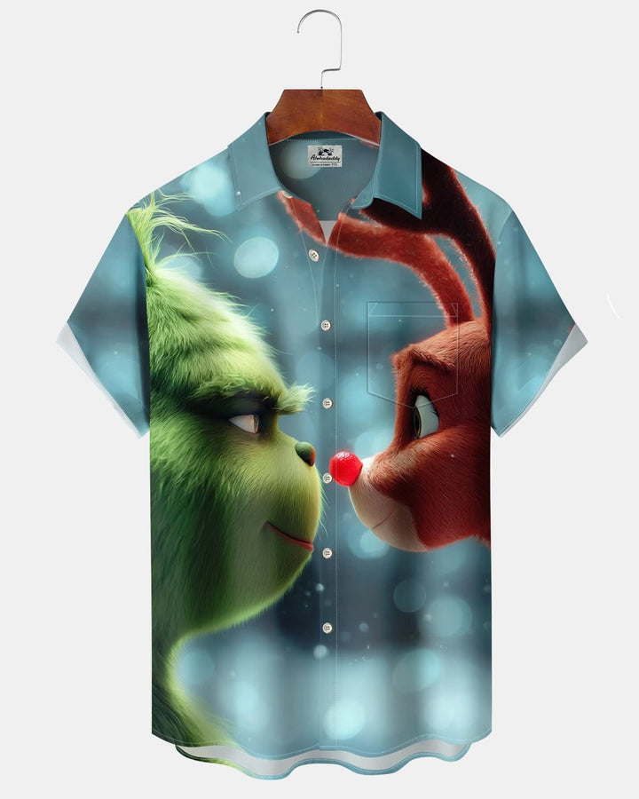 Alohadaddy® Christmas Funny Grinch Printed Pocket Button Men&