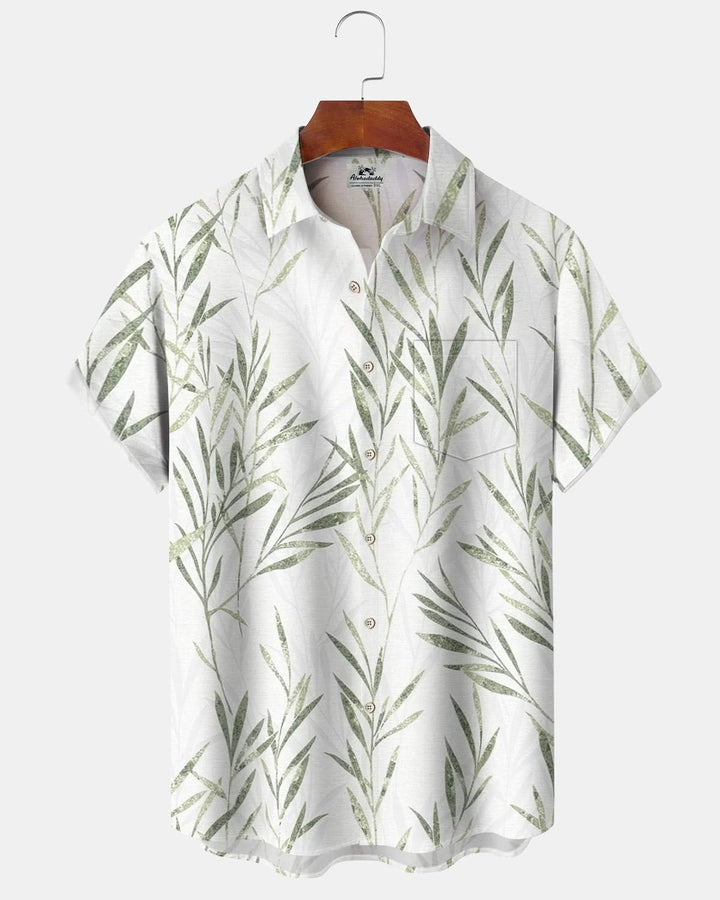 Alohadaddy® Casual Leaf Print Pocket Elastic Button Men&