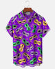 Alohadaddy® Holiday Carnival Mask Print Art Pocket Button Cardigan Men's Short Sleeve ShirtBig & Tall