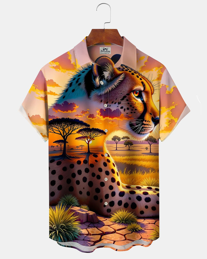 Alohadaddy® Casual Leopard Print Art Button Pocket Cardigan Men&