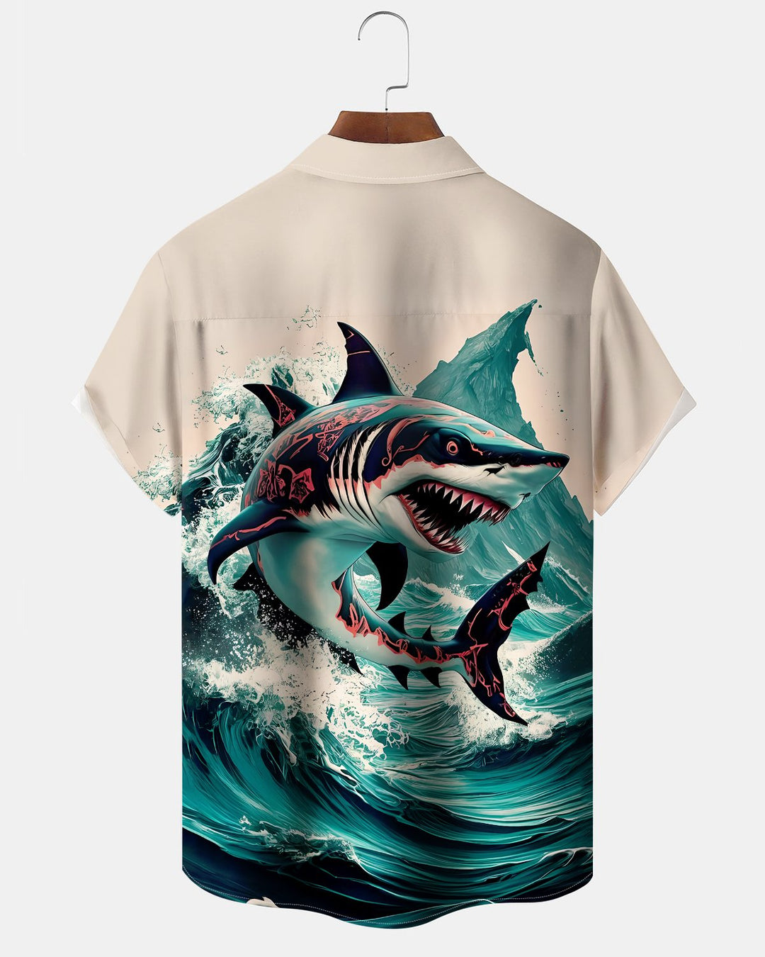 Alohadaddy® Casual Shark Print Art Button Pocket Cardigan Men&