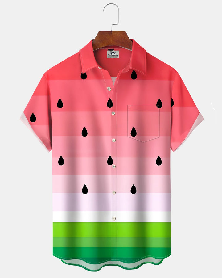 Alohadaddy® Casual Watermelon Print Art Button Pocket Cardigan Men&