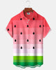 Alohadaddy® Casual Watermelon Print Art Button Pocket Cardigan Men's Short Sleeve Shirt
