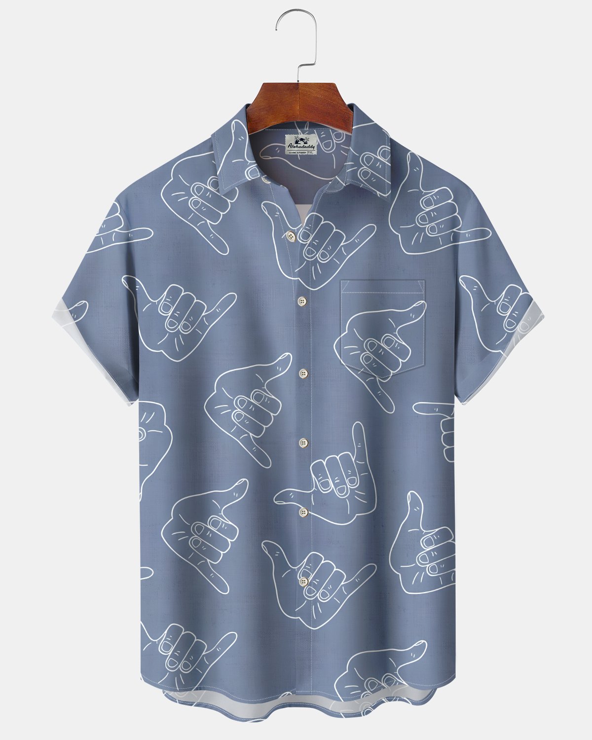 Alohadaddy® Casual Gesture Print Art Button Pocket Cardigan Men's Short Sleeve Shirt