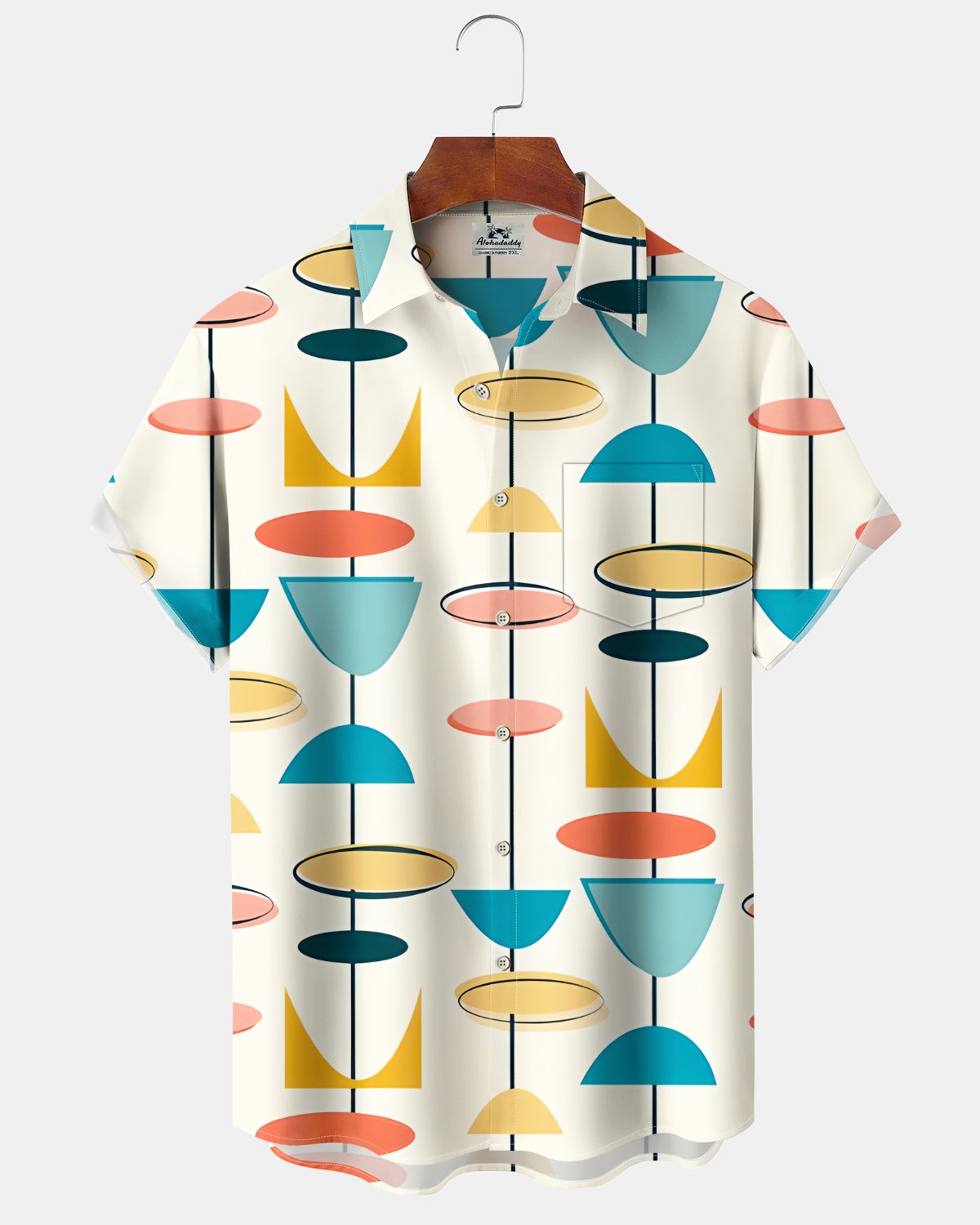 Alohadaddy® Casual Geometric Print Art Button Pocket Cardigan Men's Short Sleeve Shirt