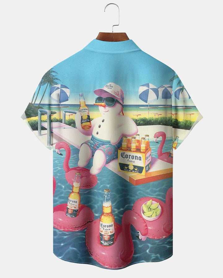 Alohadaddy® Hawaiian Beach Resort Print Art Button Pocket Cardigan Men&