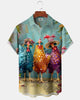 Alohadaddy® Men's Short-Sleeve Button-Down Shirt  Vintage Rooster Print with Pocket