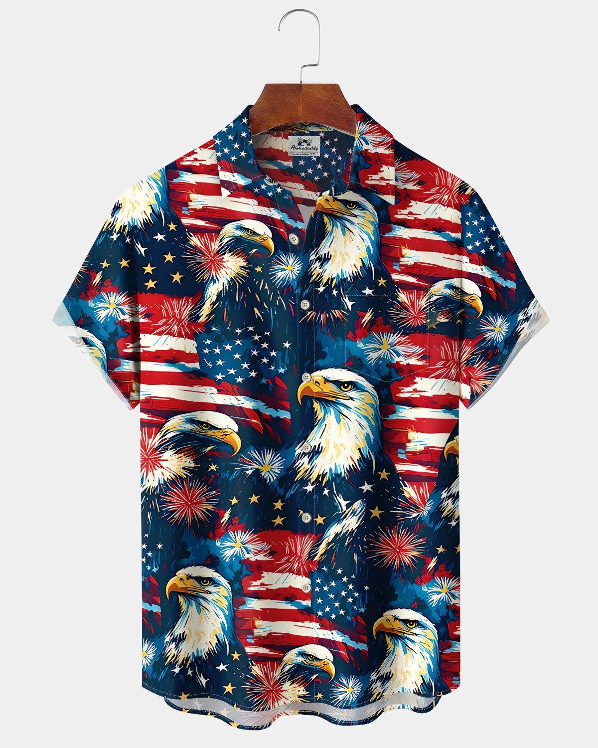 Alohadaddy® Holiday Independence Day Print Art Button Cardigan with Pockets Men's Short Sleeve Shirt