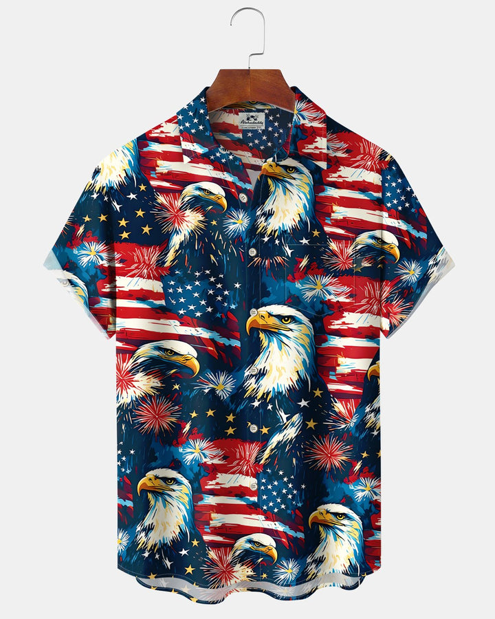 Alohadaddy® Holiday Independence Day Print Art Button Cardigan with Pockets Men&