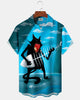 Alohadaddy® Men's Short-Sleeve Cardigan Shirt  Hawaiian Style with Musical Cat Graphic Art and Pocket