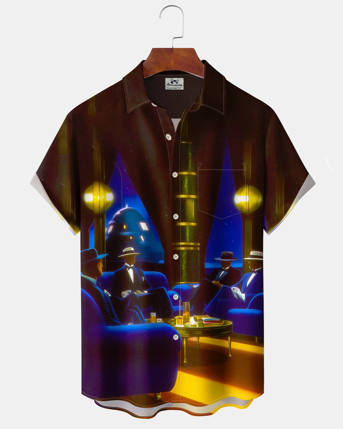 Alohadaddy® Men's Short-Sleeve Shirt  Vintage Private Club Style, Art Print, Button-Down with Pocket
