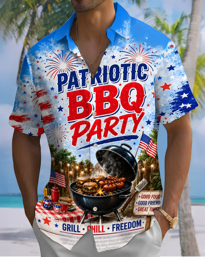 Alohadaddy® Holiday Labor Day Graphic Print Button-Down Pocket Cardigan-Style Men&