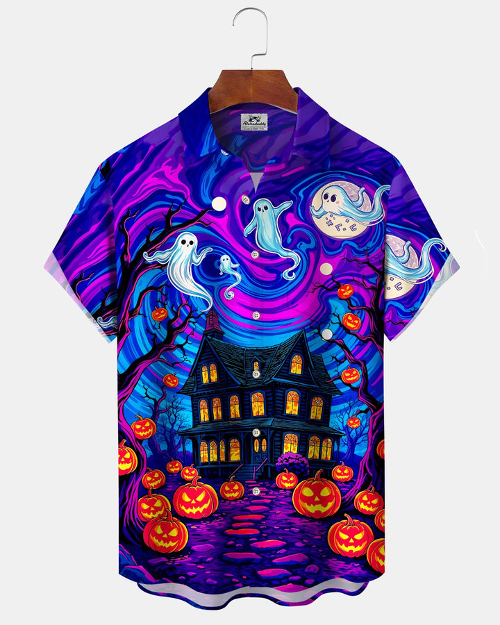 Alohadaddy® Holiday Halloween Graphic Print Button-Down Pocket Cardigan-Style Men&