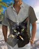 Alohadaddy® Men's Short-Sleeve Button-Down Shirt Vintage Cat Print with Pocket
