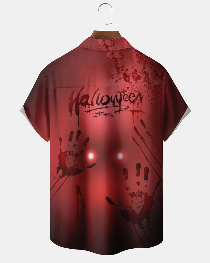Alohadaddy® Holiday Halloween Print Button-Down Pocket Cardigan-Style Short-Sleeve Men&