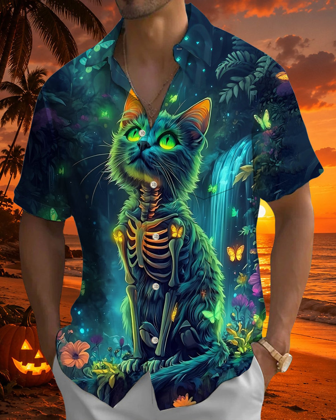 Alohadaddy® Holiday Halloween Graphic Print Button-Down Pocket Cardigan-Style Men&
