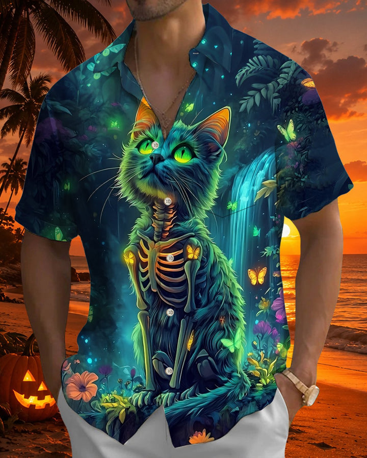 Alohadaddy® Holiday Halloween Graphic Print Button-Down Pocket Cardigan-Style Men&