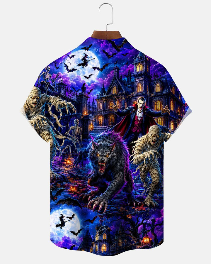 Alohadaddy® Holiday/Halloween Print Button-Down Short-Sleeve Shirt with Pocket
