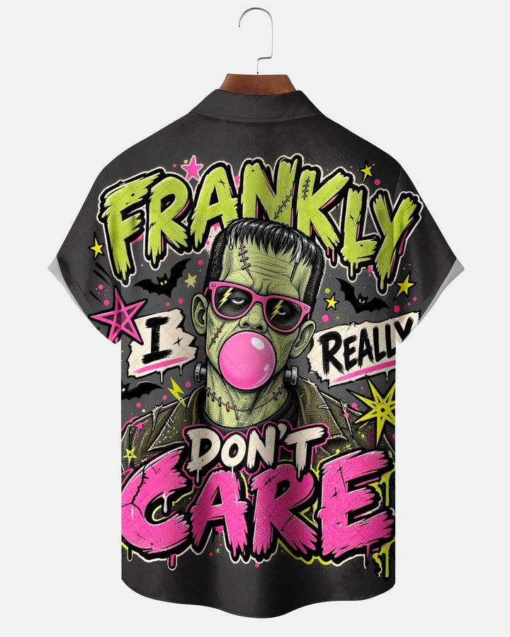 Alohadaddy® Men’s Short-Sleeve Button-Down Shirt Vintage-Style Halloween Print with Pocket