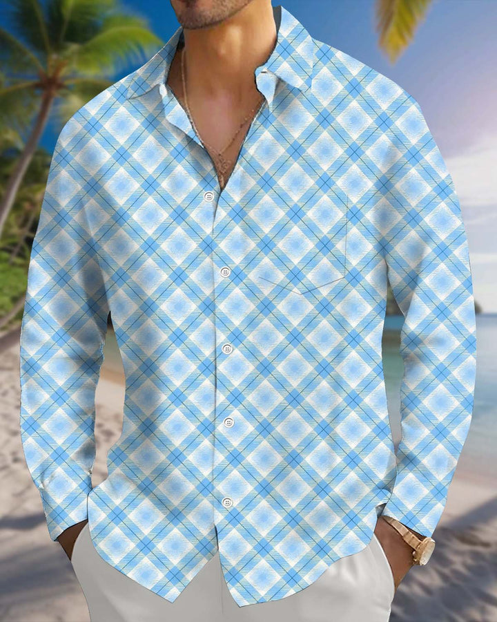 Alohadaddy® Men’s Long-Sleeve Casual Shirt  Geometric Print Button-Down with Pocket