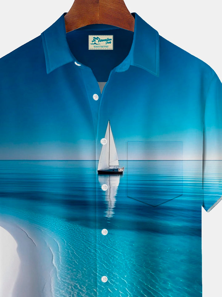 Alohadaddy® Hawaiian Beach Ocean Sailboat Print Men&