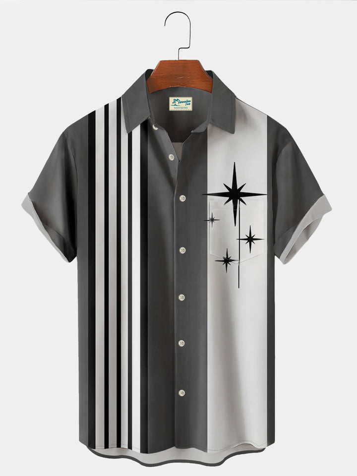 retro bowling geometric pattern stripe print men&