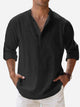 Alohadaddy Vintage Casual Basic Cotton Linen Long Sleeve Band Collar Shirts Breathable Comfortable Camp Shirts