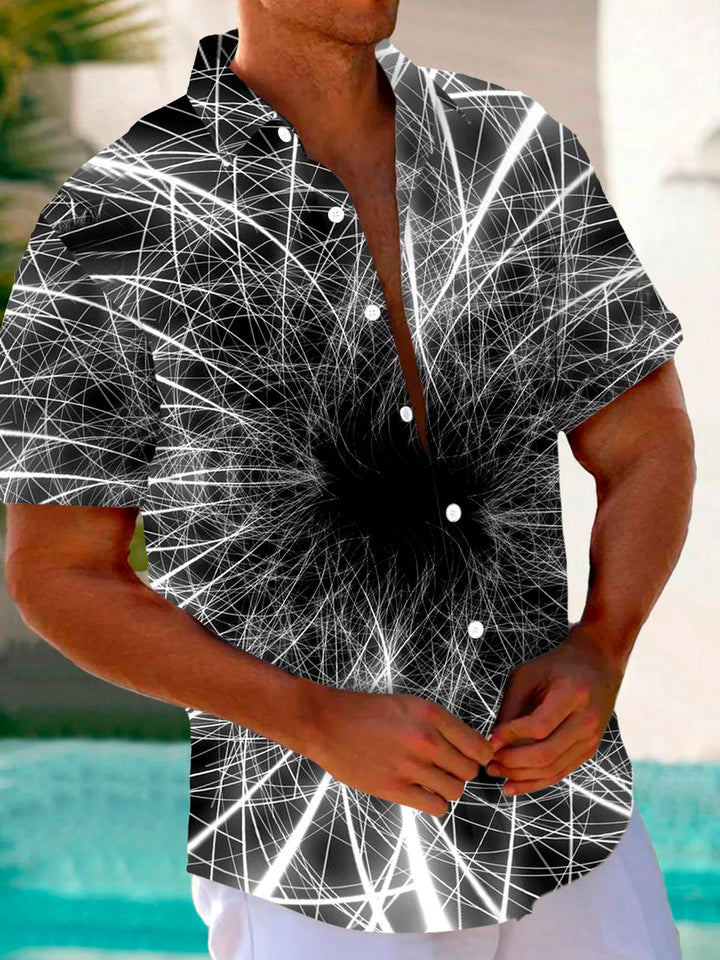 Camisa de manga corta con bolsillo abotonado para hombre con estampado artístico 3D retro de Alohadaddy