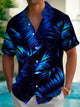 Alohadaddy Hawaiian Blue Floral Plant Leaves 3D Print Men's Button Pocket Short Sleeve Shirt