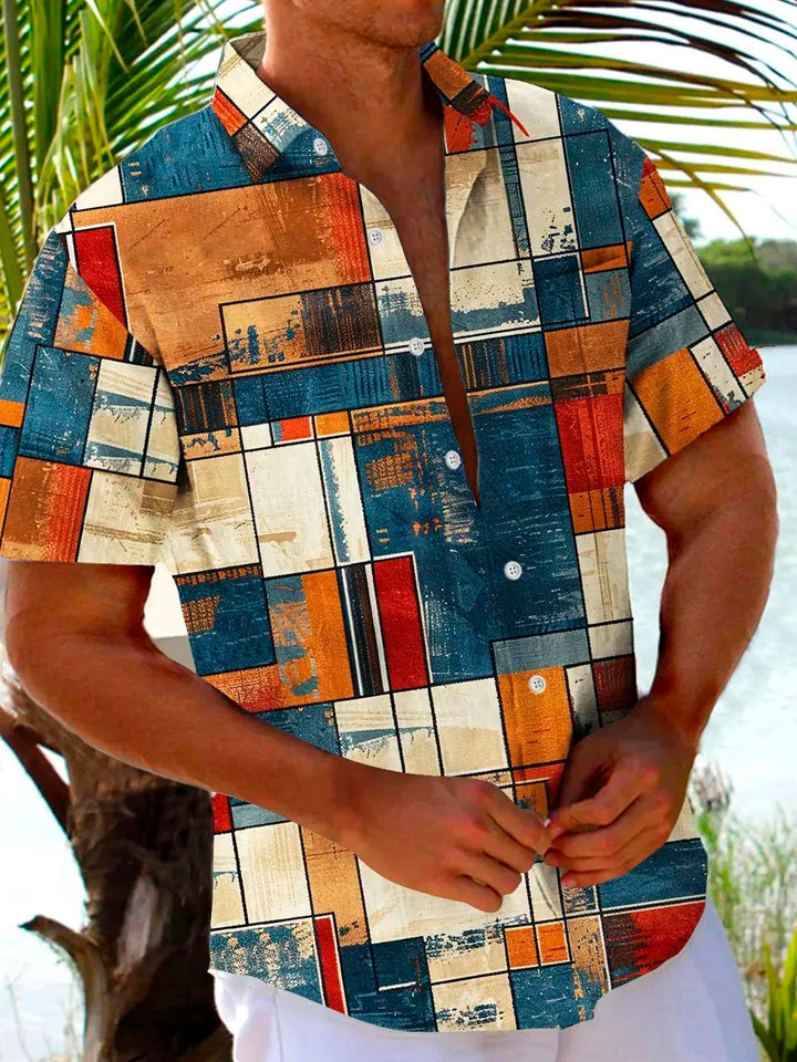 Alohadaddy Retro Geometric Color Block Texture Print Men&