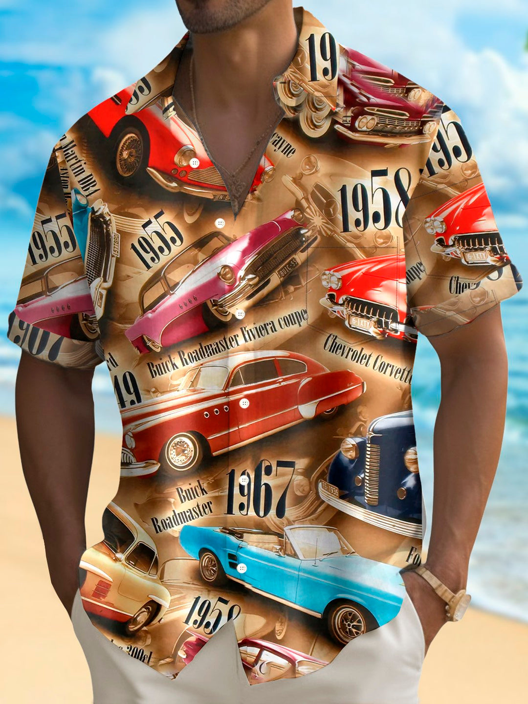 Alohadaddy 60s Retro Classic Car 3D Digital Print Men&