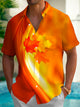Camisa de manga corta con bolsillo abotonado y estampado digital 3D de hojas de arce hawaianas con degradado de Alohadaddy para hombre, talla grande y alta