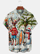 Alohadaddy Christmas Deer Snowman Lantern Print Men's Button Pocket Short Sleeve Shirt