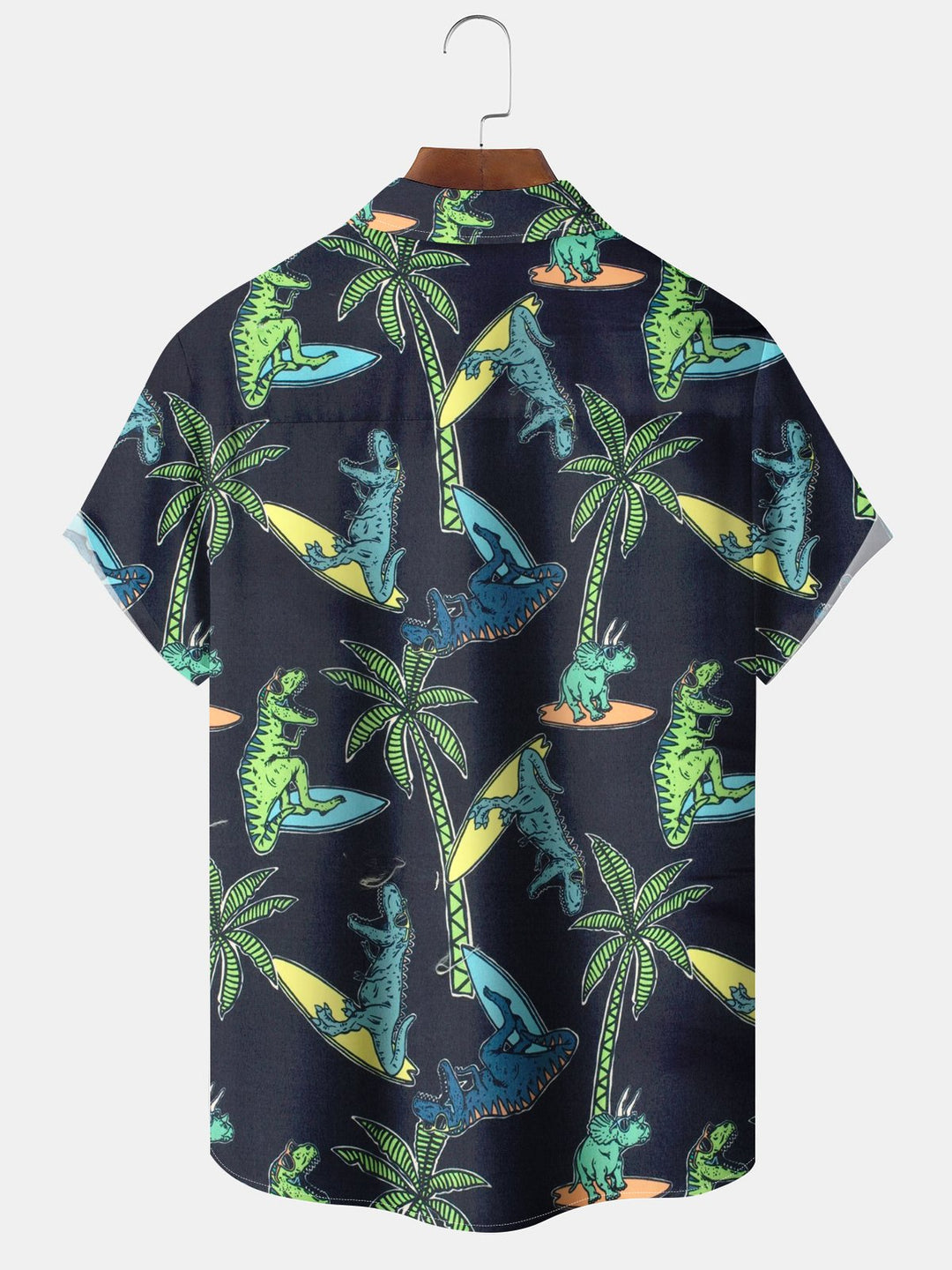 Alohadaddy® Vintage Palm Trees Dinosaurs Print Art Pockets Moisture Wicking Hawaiian Shirt Big &amp; Tall