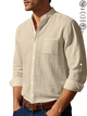 Alohadaddy® Basic Solid Color Cotton Linen Print Men's Button Pocket Long Sleeve Shirt Big & Tall