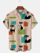 Alohadaddy® Men's Medieval Geometric Cat Print Pocket Short Sleeve Shirt Big & Tall
