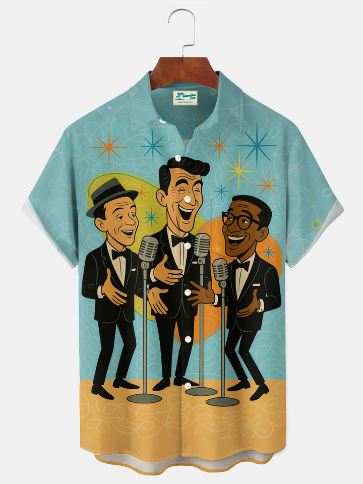 Alohadaddy® Vintage Music Rat Pack Graphic Print Men&