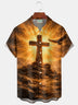Alohadaddy® Easter Cross Print Men's Button-Down Short-Sleeve Shirt Big & Tall
