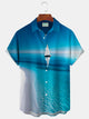 Alohadaddy® Hawaiian Beach Ocean Sailboat Print Men's Button-Down Short-Sleeve Shirt Big & Tall