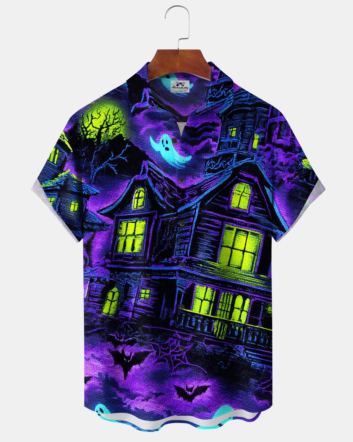 Alohadaddy® Men's Short-Sleeve Button-Down Shirt with Pocket Halloween Print