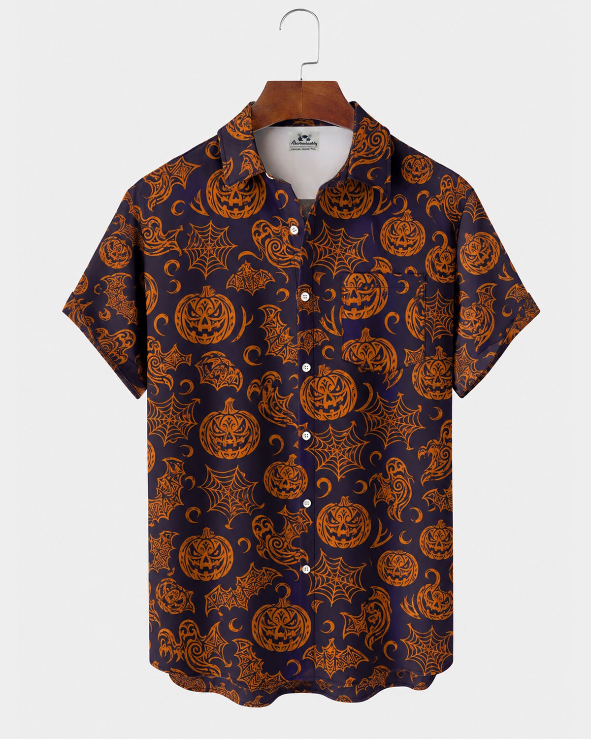 Alohadaddy® Men's Short-Sleeve Button-Down Shirt with Pocket Halloween Print