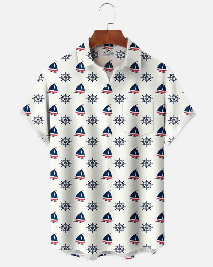 Alohadaddy® Vintage Sailboat Wheel Print Men&